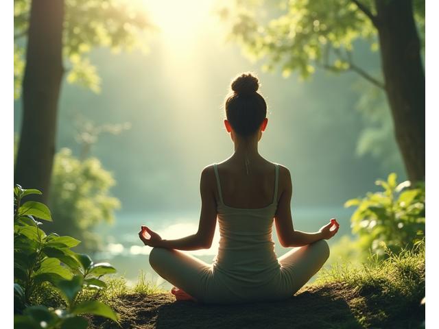 Person meditating in a calming outdoor setting